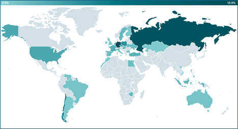 Geographic distribution of NFC-related Android malware and scams in H1 2025