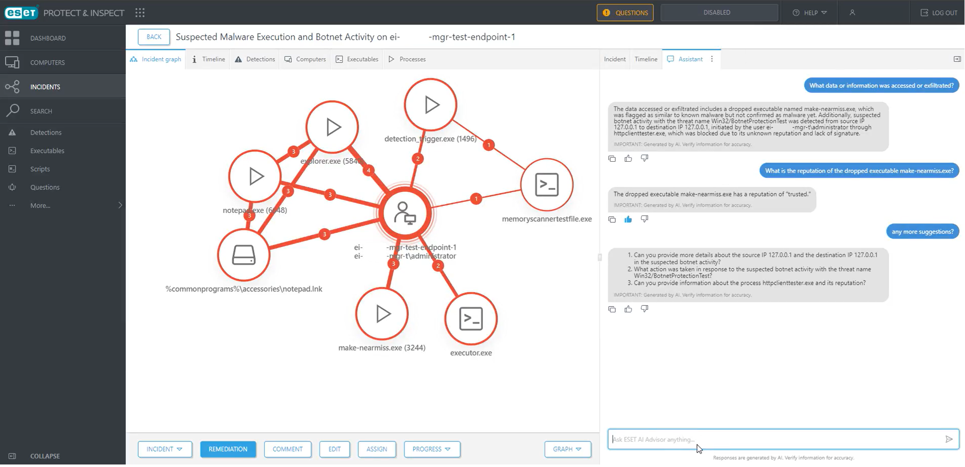 Querying ESET AI Advisor for help is simple, just ask. Querying ESET AI Advisor for help is simple, just ask.
