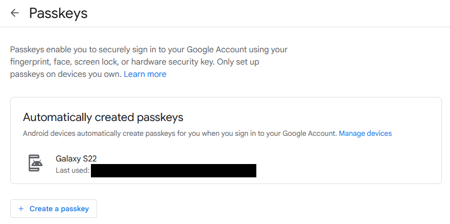 passkeys v Google účtu