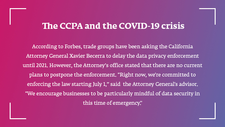  CCPA enforcement in relation to COVID-19