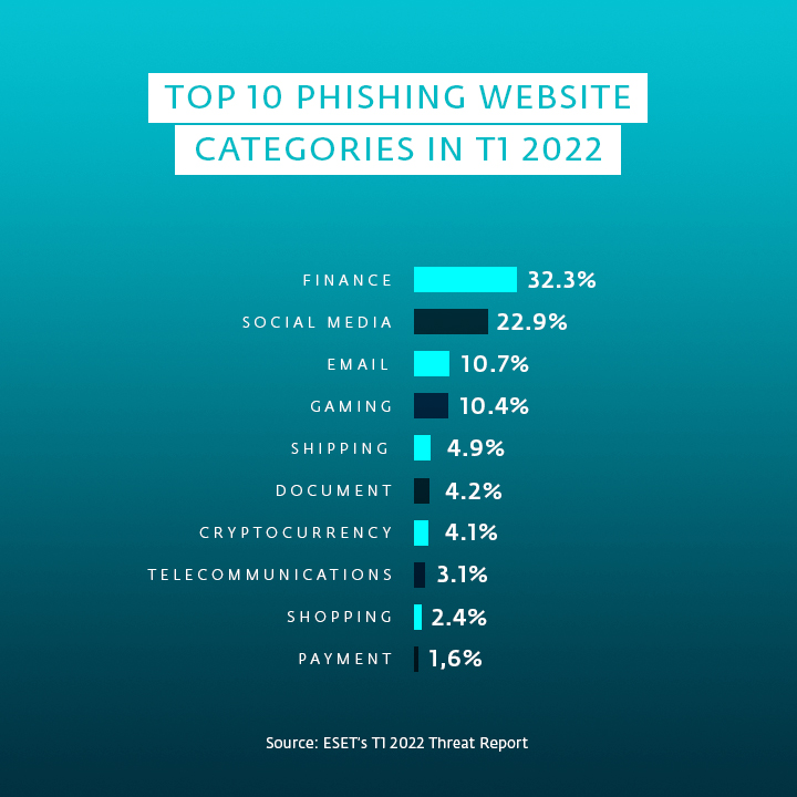 Graph showing the most popular phishing websites categories