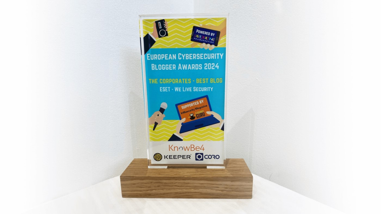 WeLiveSecurity gewinnt den Preis für den besten "Cybersecurity Vendor Blog"