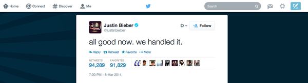Justin Bieber has handled the situation