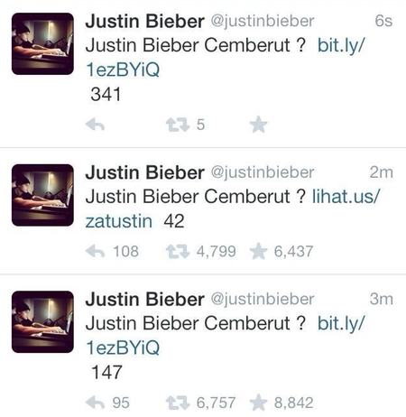 Tweets from Justin Bieber's Twitter account