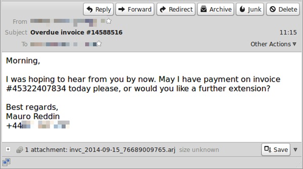 Example of overdue invoice malware