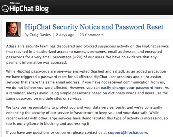 HipChat statement