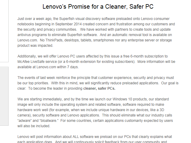 Figure 2: Lenovo's February 27th news release