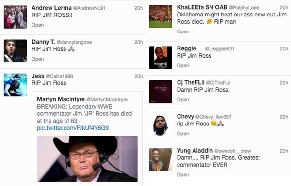 Tweets from Jim Ross fans