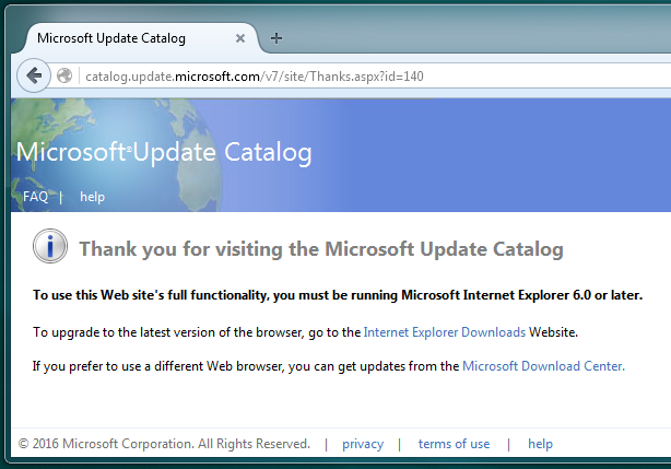 Figure 1: Example of website requiring Internet Explorer