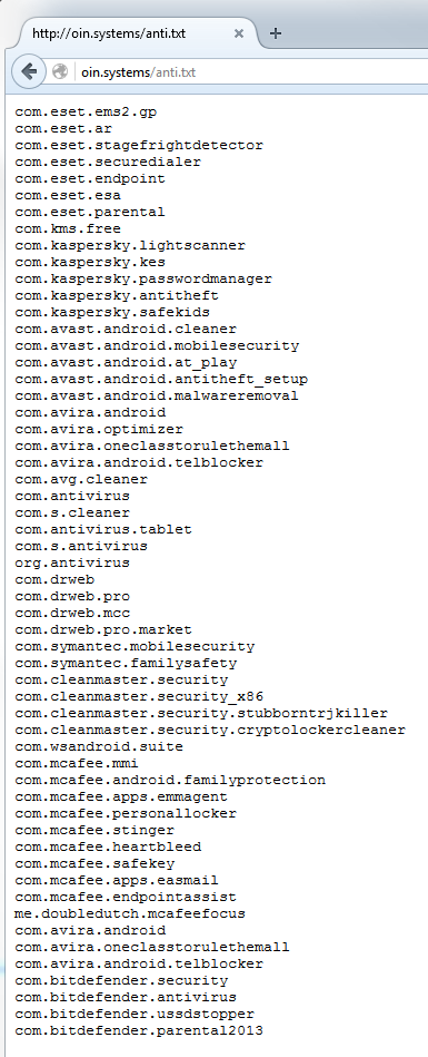 Figure 1 - A list of antivirus or security applications