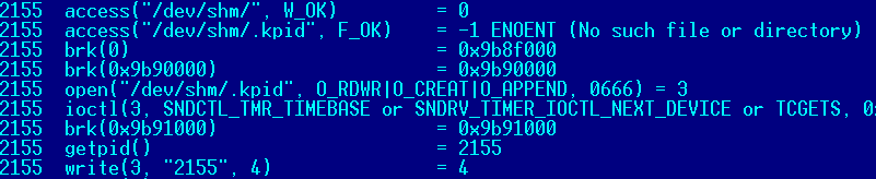 Figure 6 – strace of the daemon pid file creation