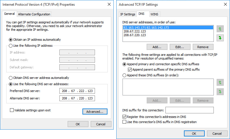 Figure 5: Manually setting known good DNS entries when “hidden” DNS settings were already in effect