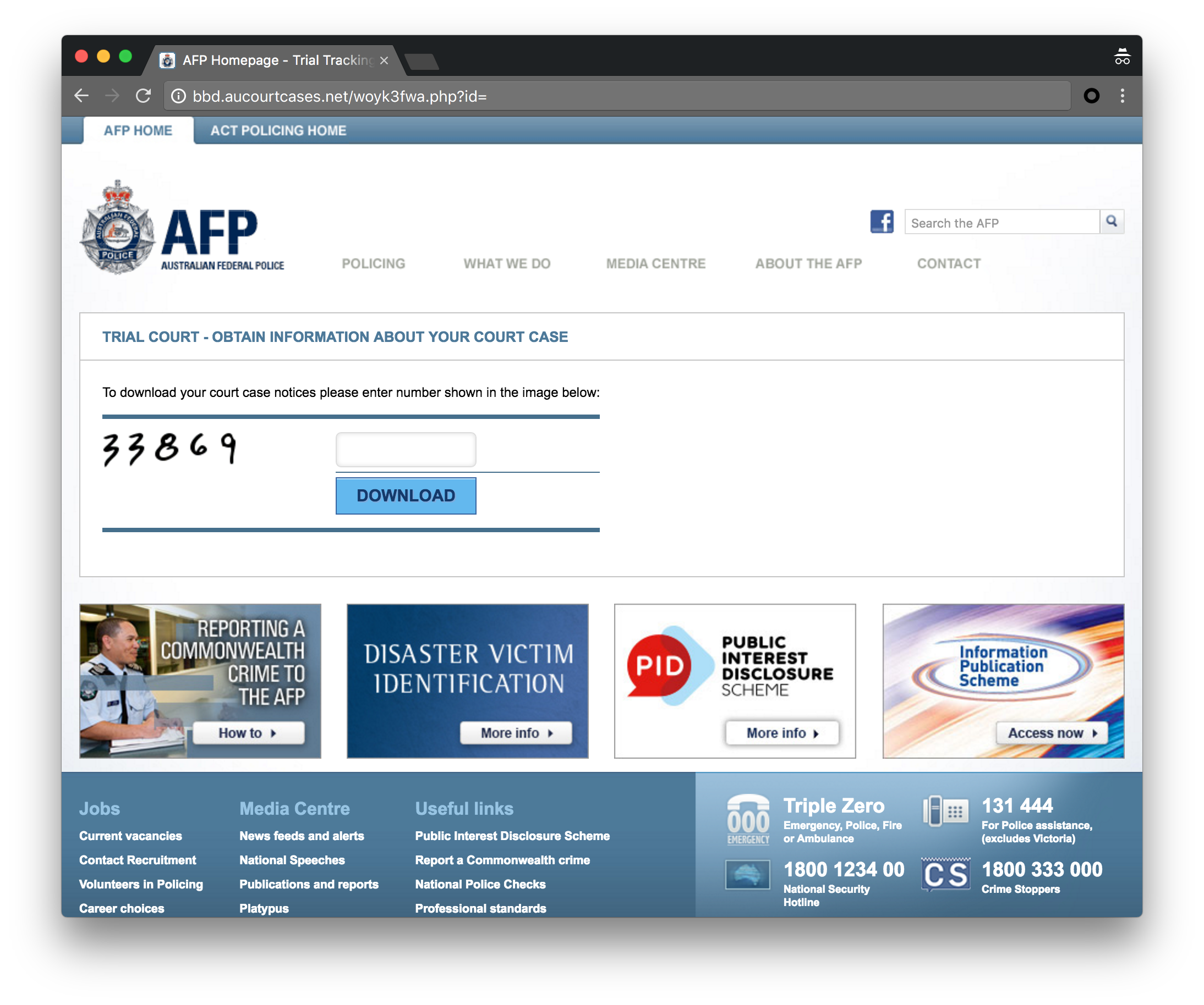 Figure 3: Download page for Australia campaign mimics AFP