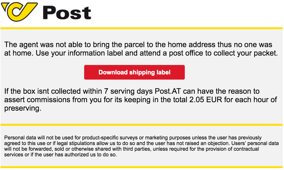 Figure 1: Spam for Austria looks like it comes from Österreichische Post