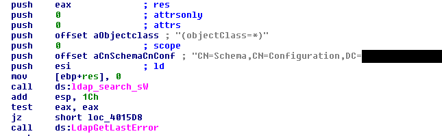 Imagen 8: Código desensamblado de la herramienta personalizada para hacer consultas por LDAP.
