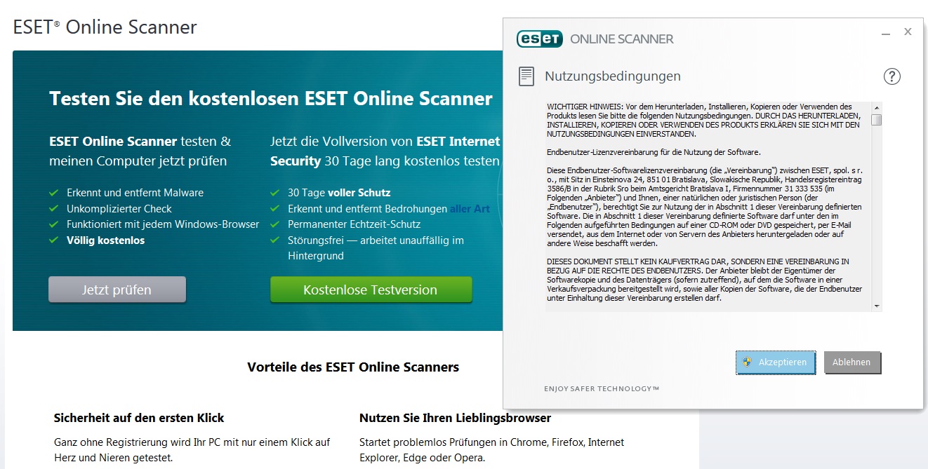 ESET Online Scanner Nutzungsbedingungen