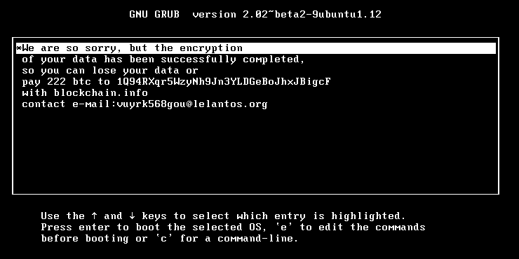 Figure 2 - Linux KillDisk ransom message