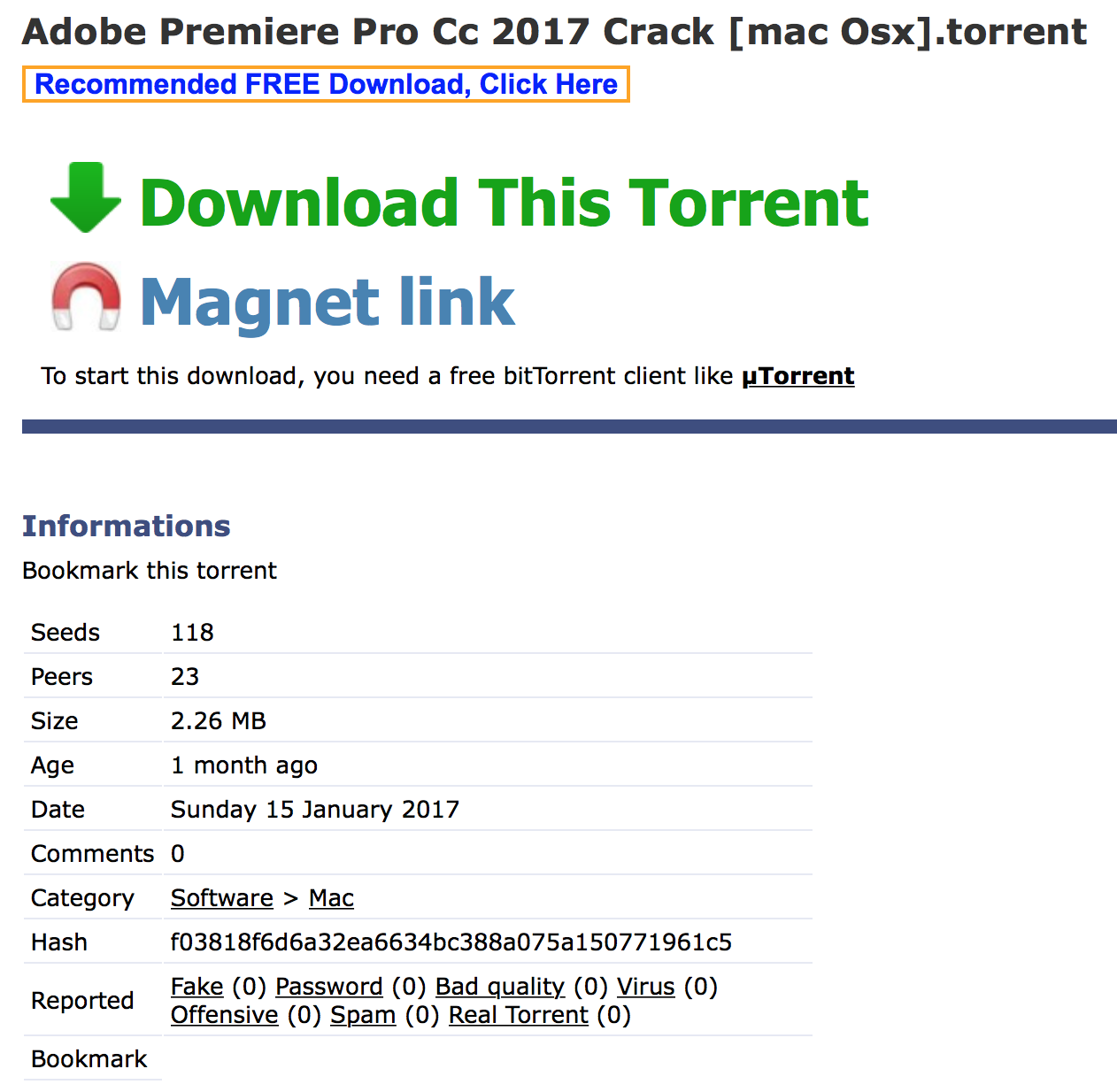 BitTorrent site distributing Torrent files containing OSX/Filecoder.E