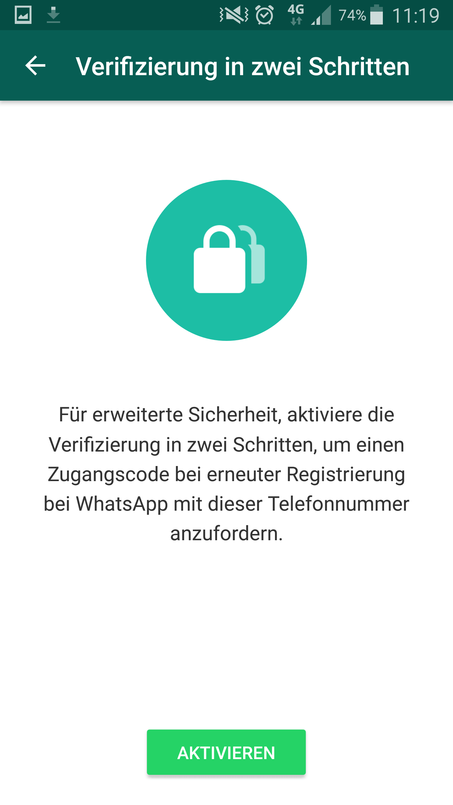 Screenshot WhatsApp Verifizierung aktivieren