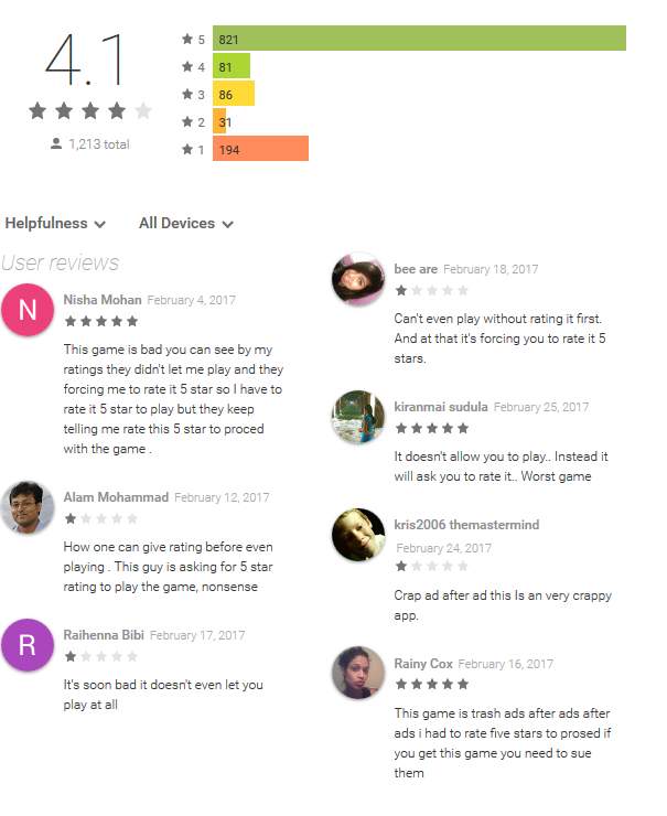 Ambiguous reviews on Google Play 