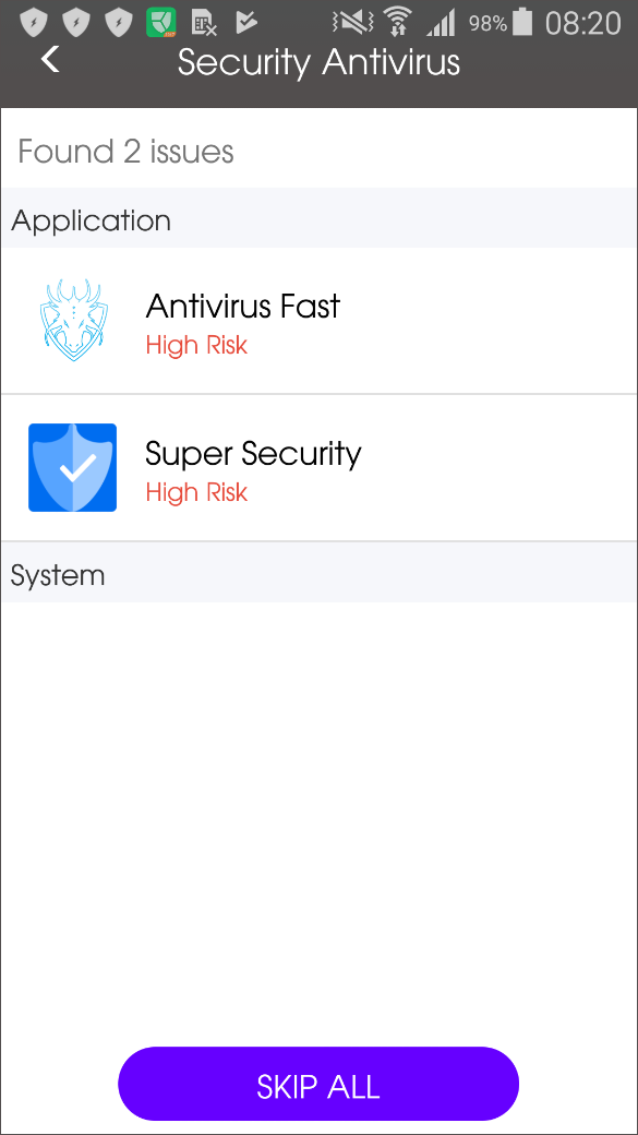 Figure 2 – One of the 35 apps detecting other, similar apps as ‘High Risk’