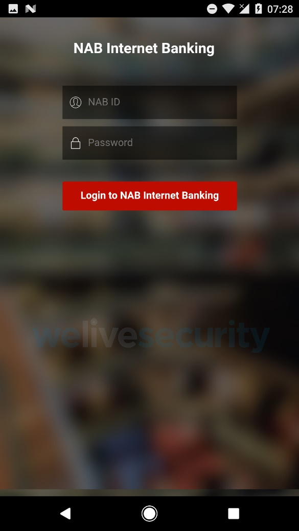 Schädlicher Overlay-Screen für die Mobile Banking App der National Australia Bank