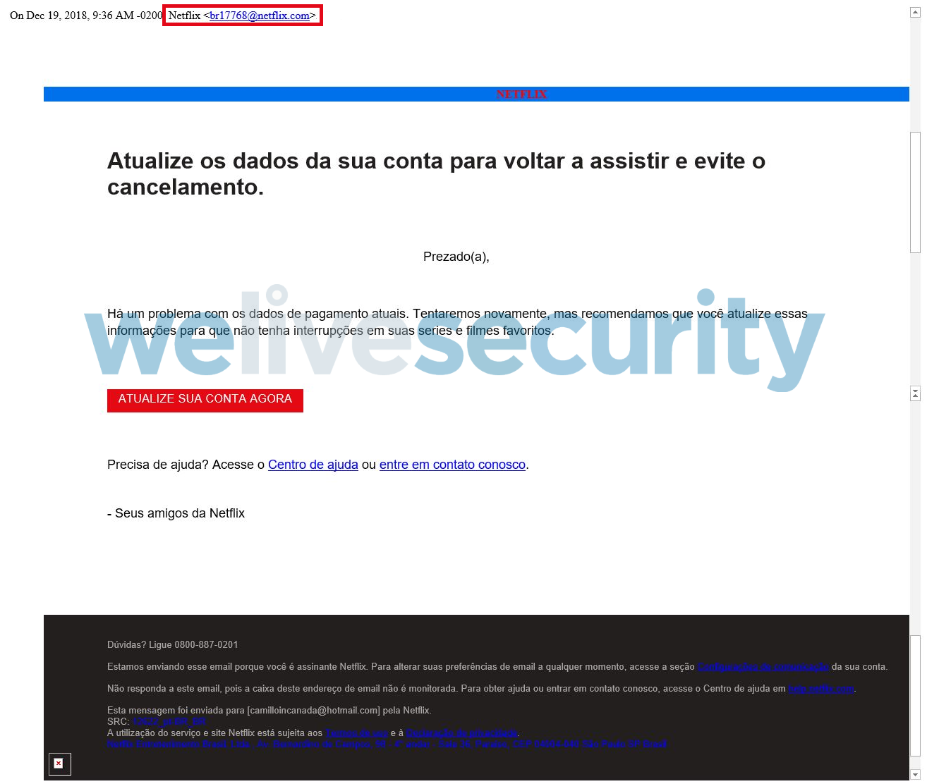 Golpe da Netflix: falso e-mail pede atualização de dados para