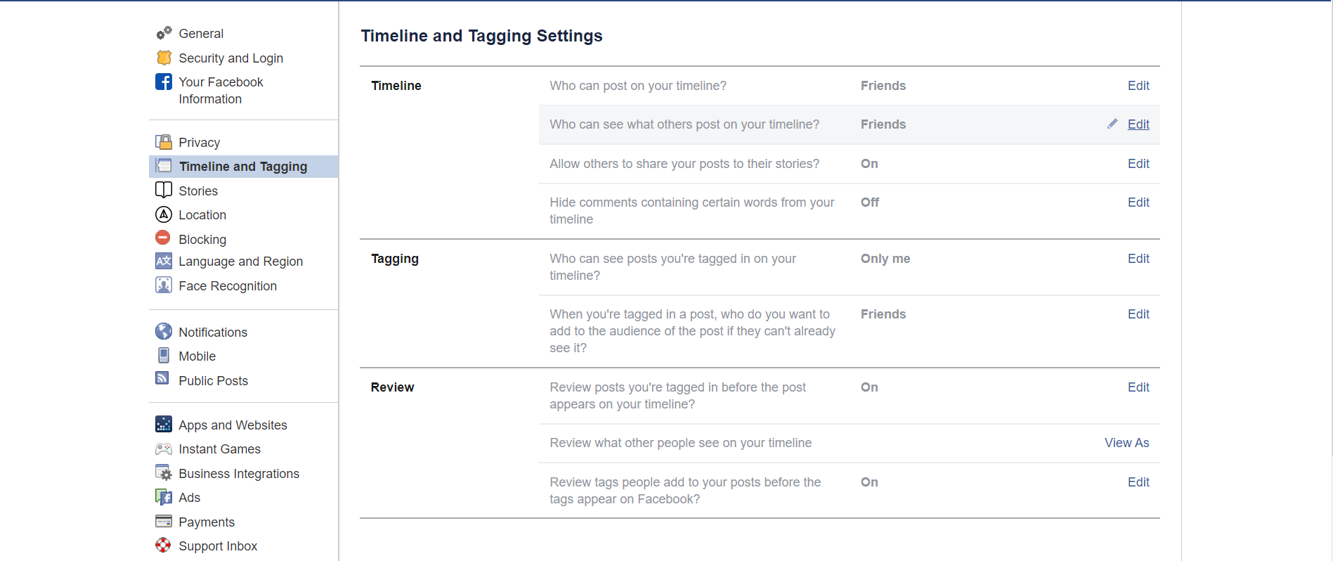 facebook review your data settings
