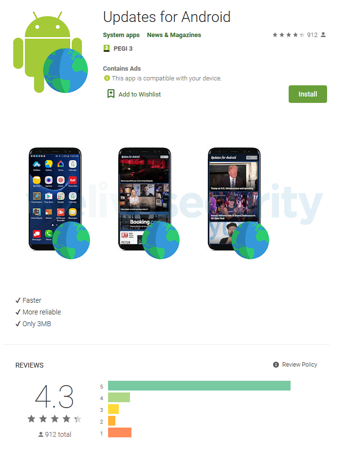 Android app promised to serve news updates, served ESET with a