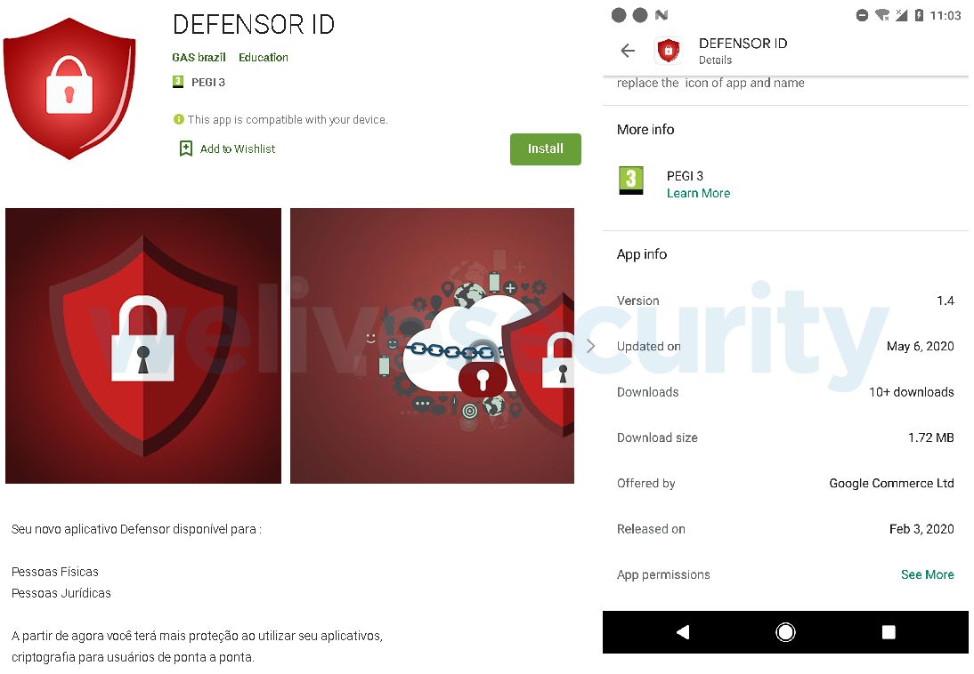 Abbildung 2: Screenshot von der DEFENSOR ID Malware-App im Google Play Store