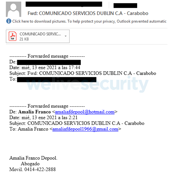 Figure 2. Example of a malicious email