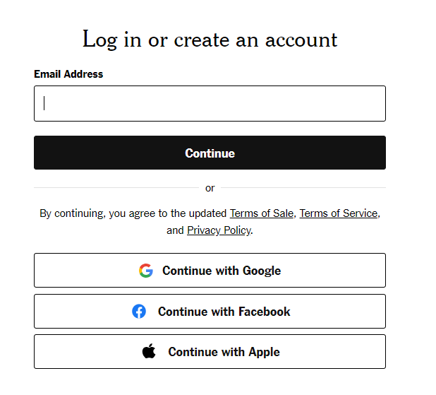 Figure 1. Example of SSO options for signing in or creating an account