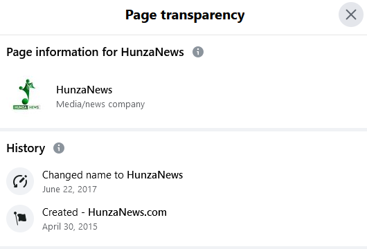 Figure 2 Date of HunzaNews Facebook page creation