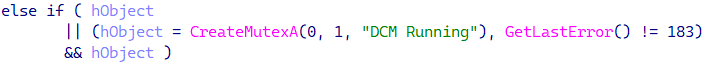 Figure 7. Code using a new mutex name in the DCM implant