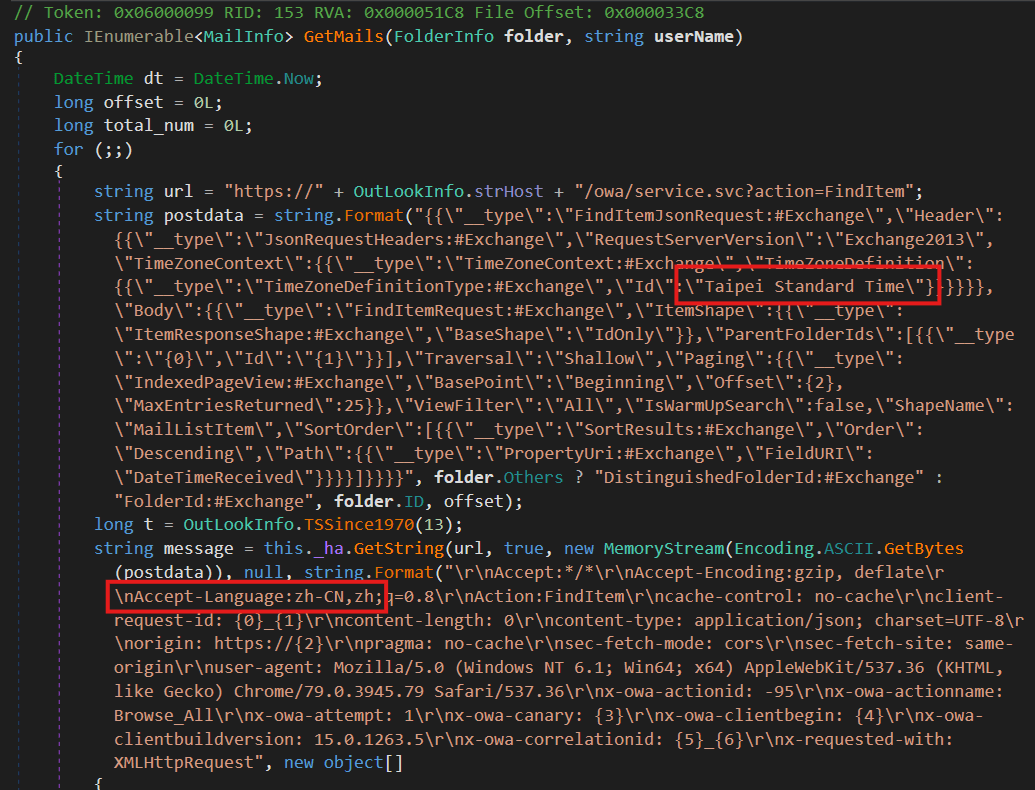 Figure 1. HTTP request from COL to Outlook Web Access