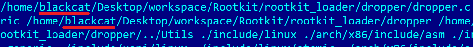 Figure 14. Dropper debug symbols referencing blackcat