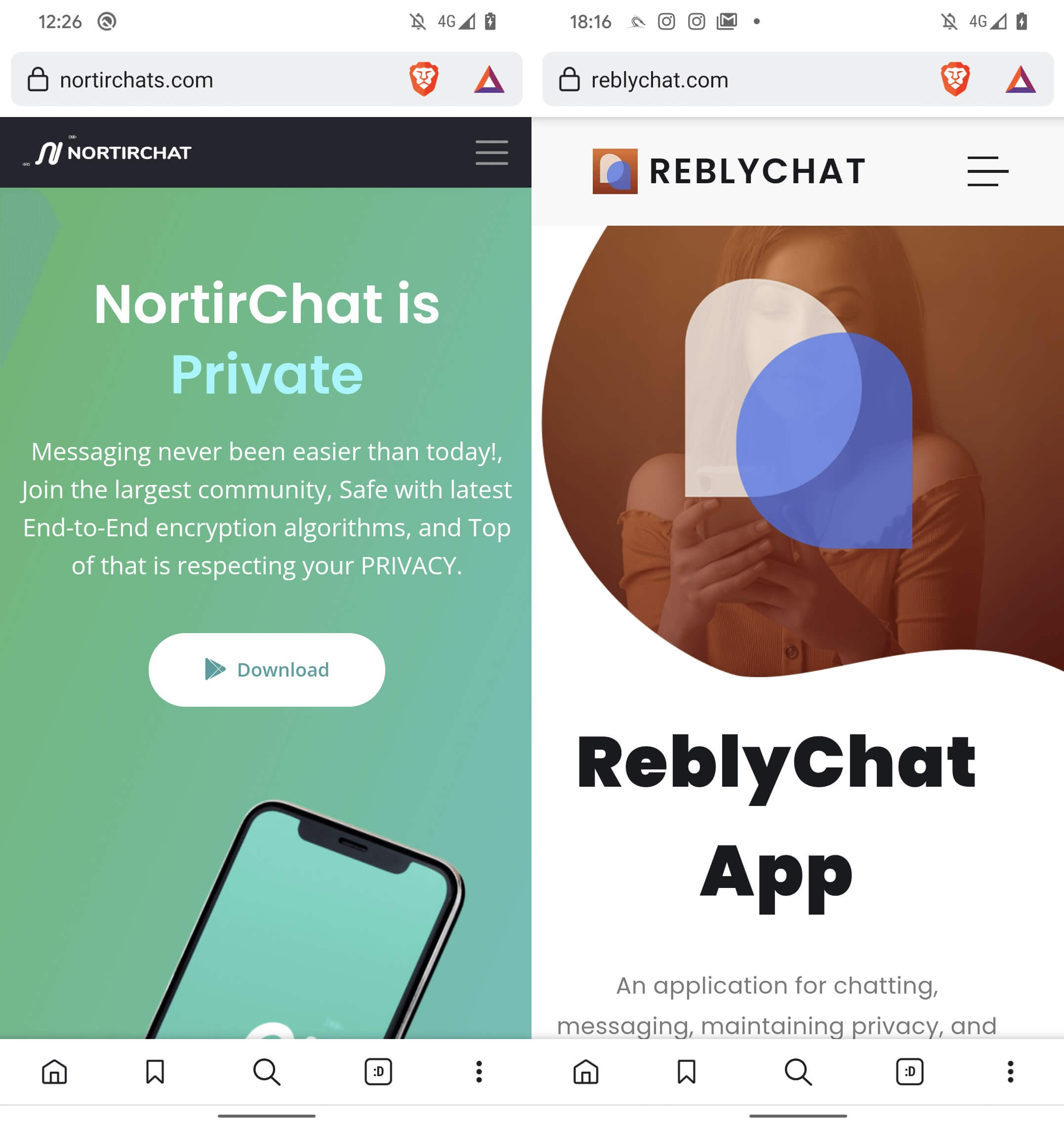 Figure 5. NortirChat (left) and ReblyChat (right) distribution websites
