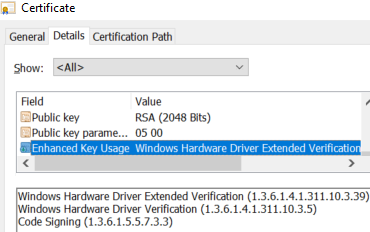 Figure 2. HotPage driver’s certificate Extended Verification and code-signing attributes