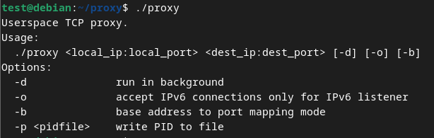Figure 10. Usage message from the Linux version of the proxy server application Figure 10. Usage message from the Linux version of the proxy server application