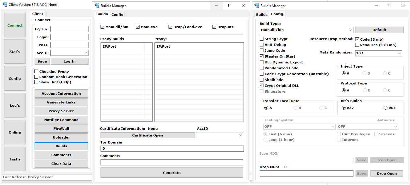 Figure 12. Build options menu from the Administration panel application Figure 12. Build options menu from the Administration panel application