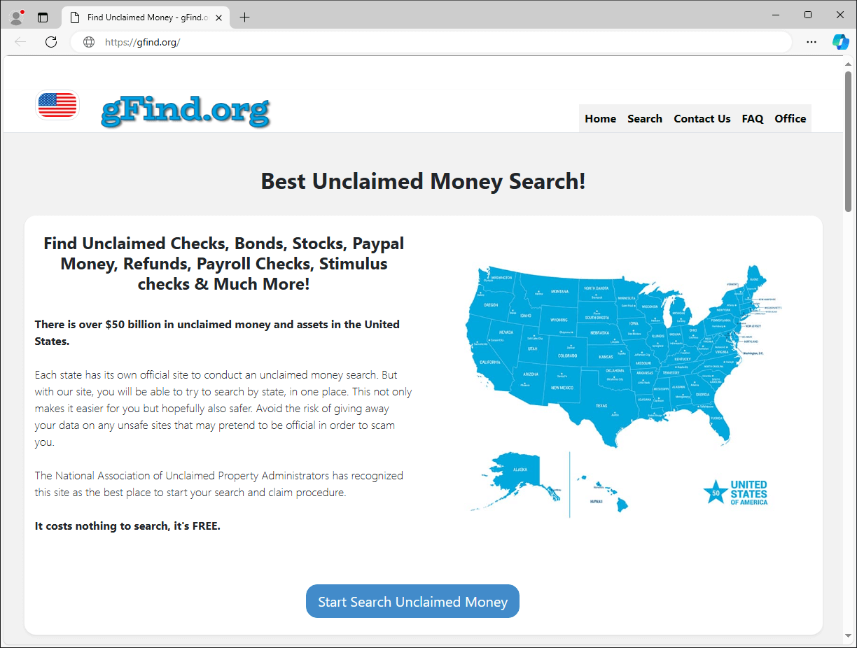 Figure 4. Fake unclaimed money search site Figure 4. Fake unclaimed money search site