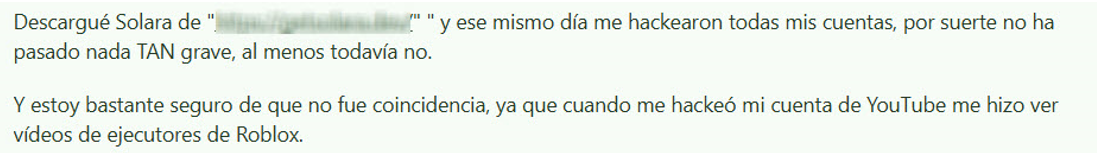 Usuario en Reddit que se infectaron con malware luego de instalar una versión falsa de Solara. Fuente: Reddit Usuario en Reddit que se infectaron con malware luego de instalar una versión falsa de Solara. Fuente: Reddit
