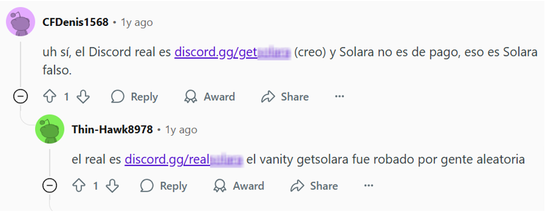 Personas intentando averiguar cuál es el Discord oficial. Fuente: Reddit. Personas intentando averiguar cuál es el Discord oficial. Fuente: Reddit.
