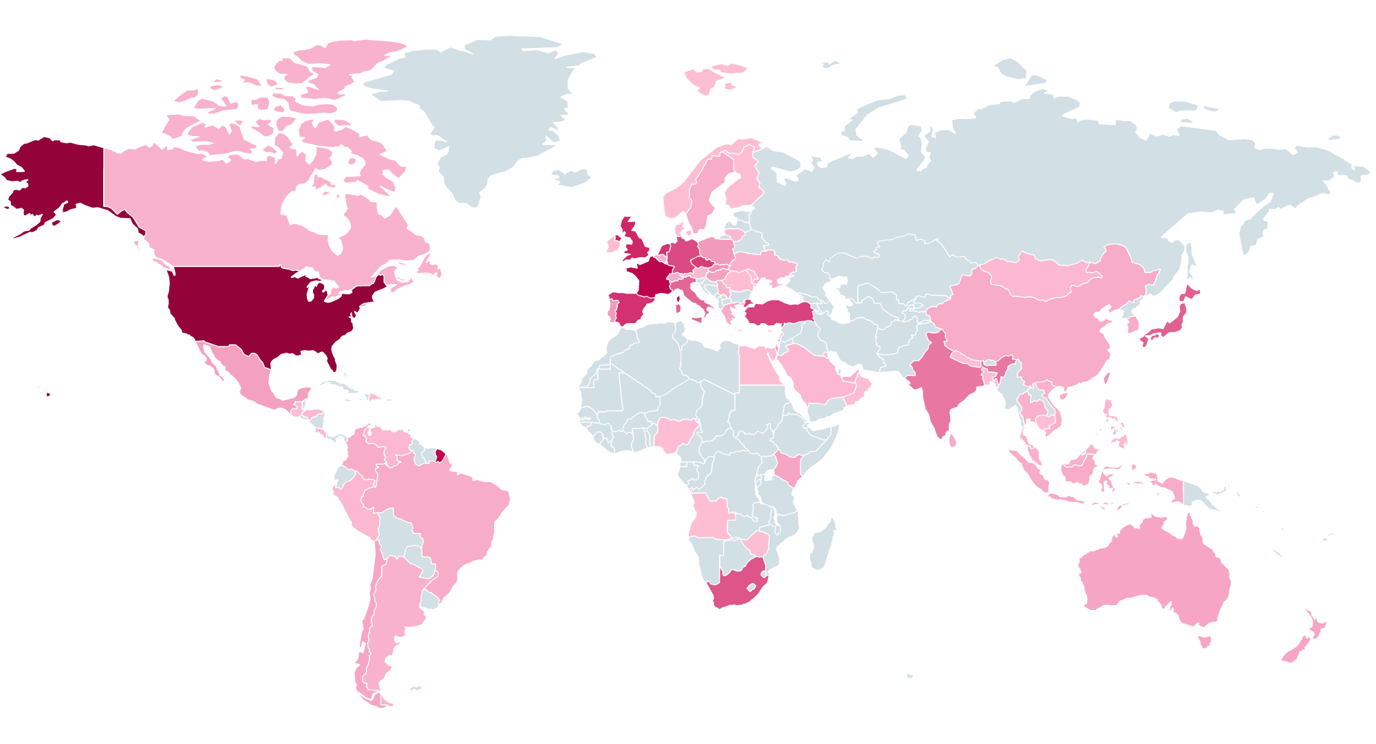 Figure 1. Geographic distribution of ToolShell attacks from July 17, 2025 to July 22, 2025 Figure 1. ToolShell map victims