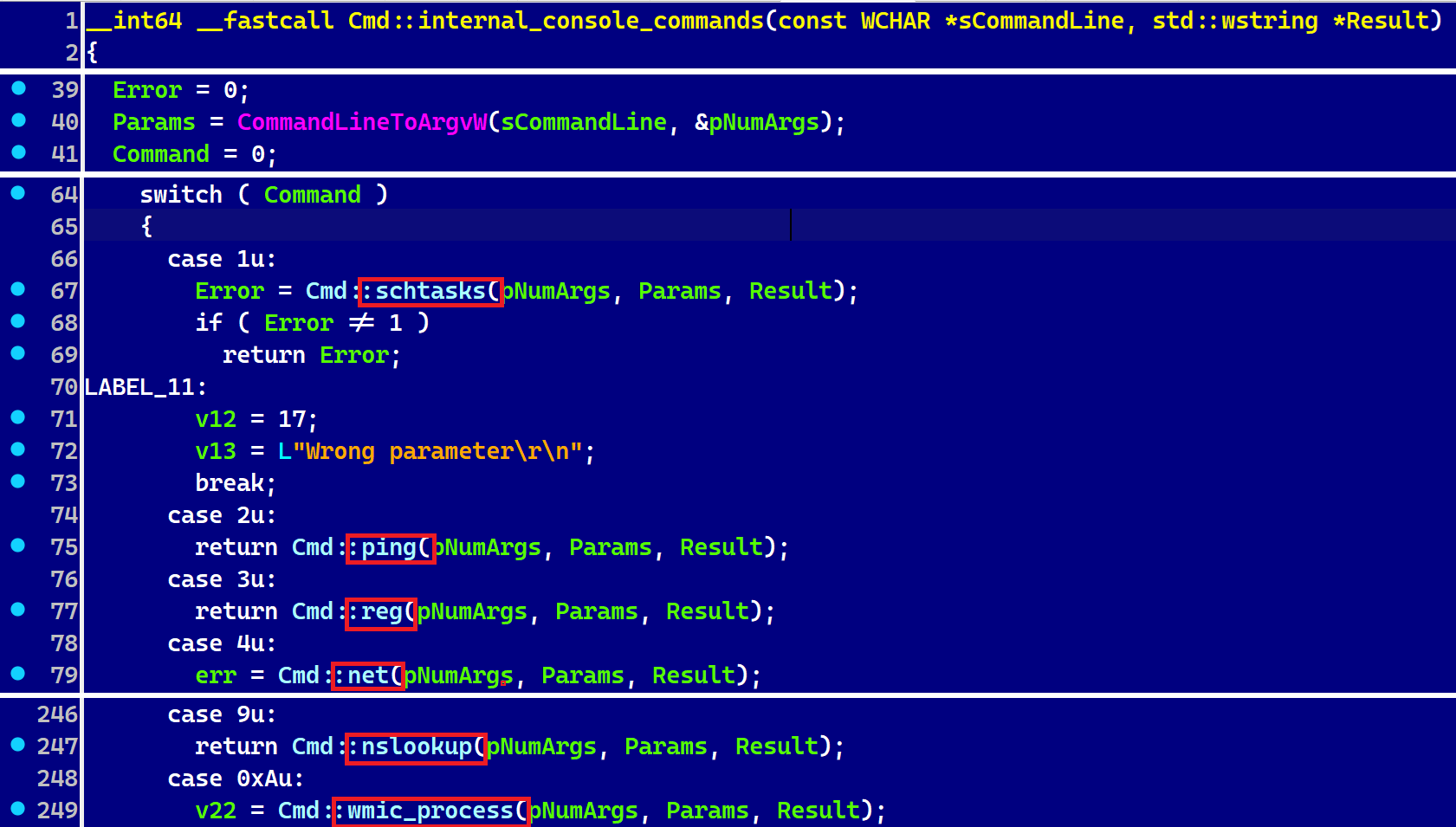 Figure 2. Some Windows commands implemented internally in the Tropidoor code Figure 2. Some Windows commands implemented internally in the Tropidoor code