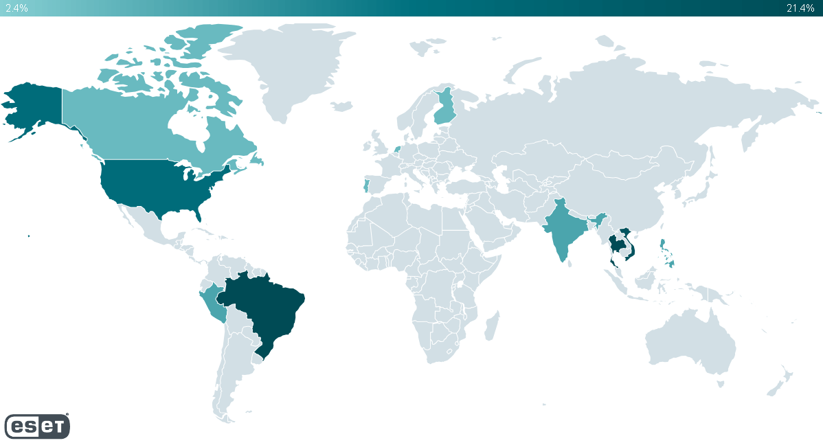 Figure 1. Countries where victims were detected Figure 1 - Countries where victims were detected